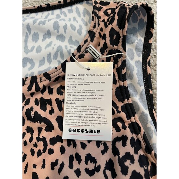 Cocoship Leopard Print Tie Front Swim Top Womens Size 10 Swimsuit Top Padded - Picture 6 of 11